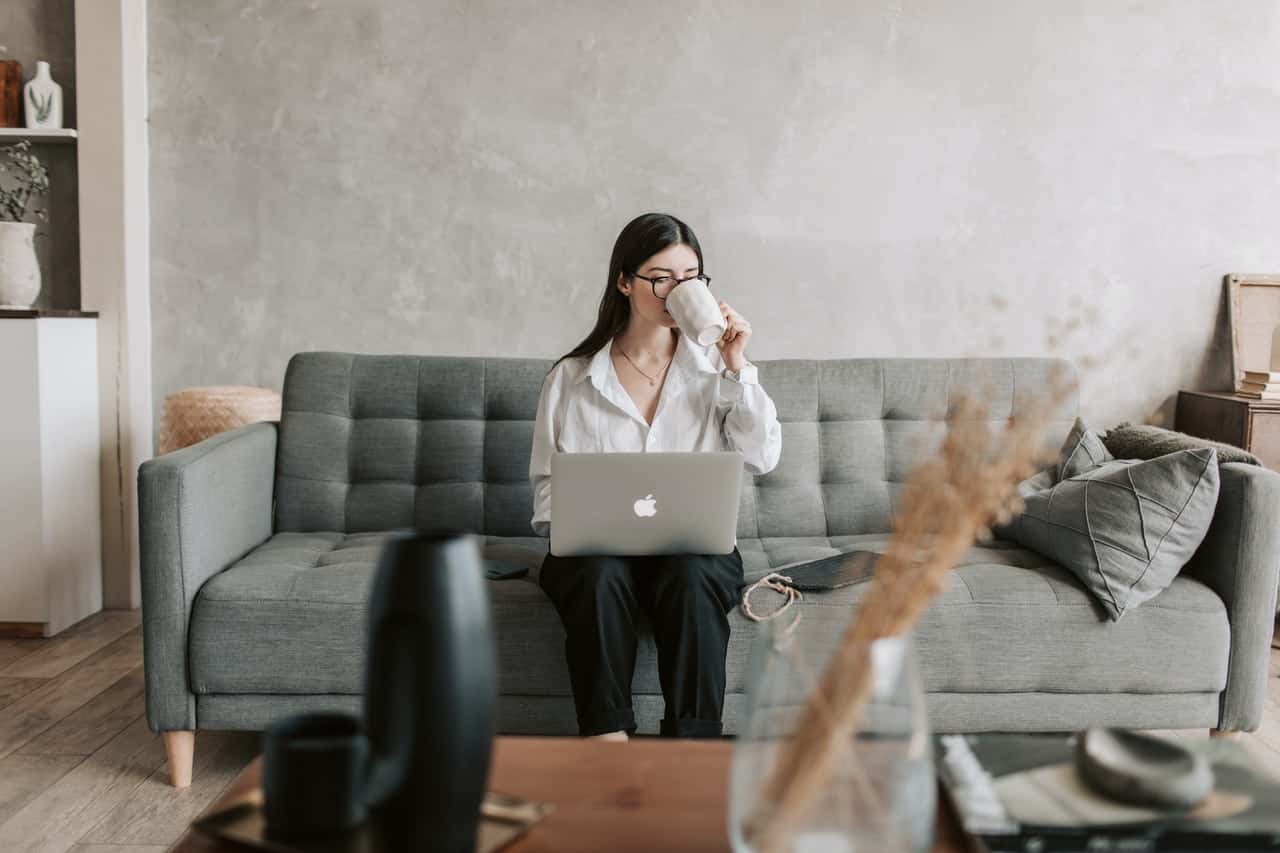 Photo of a woman working from home on her laptop. 